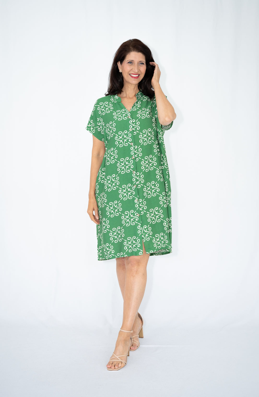 Green Ikat Kaftan Dress