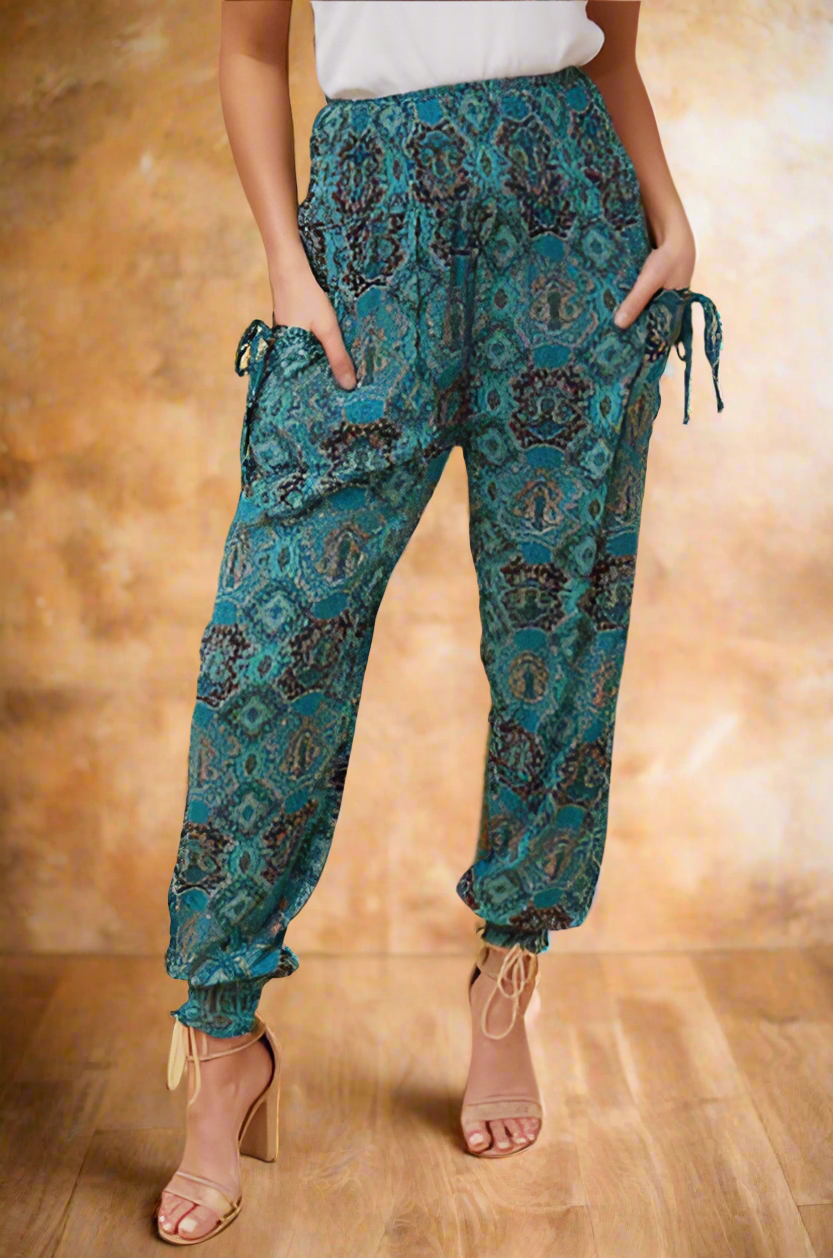 Yoga Pants Turquoise Print