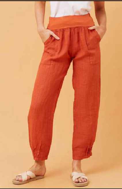 Bottega Moda Linen Pants Rust