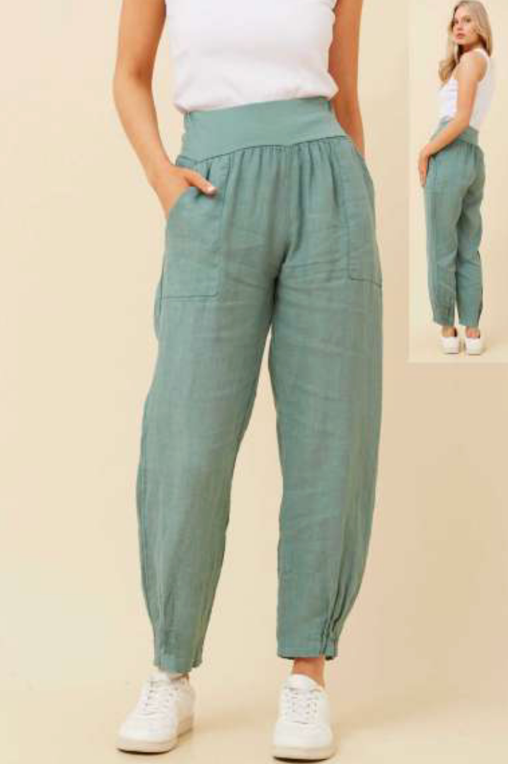 Bottega Moda Linen Pants Sage