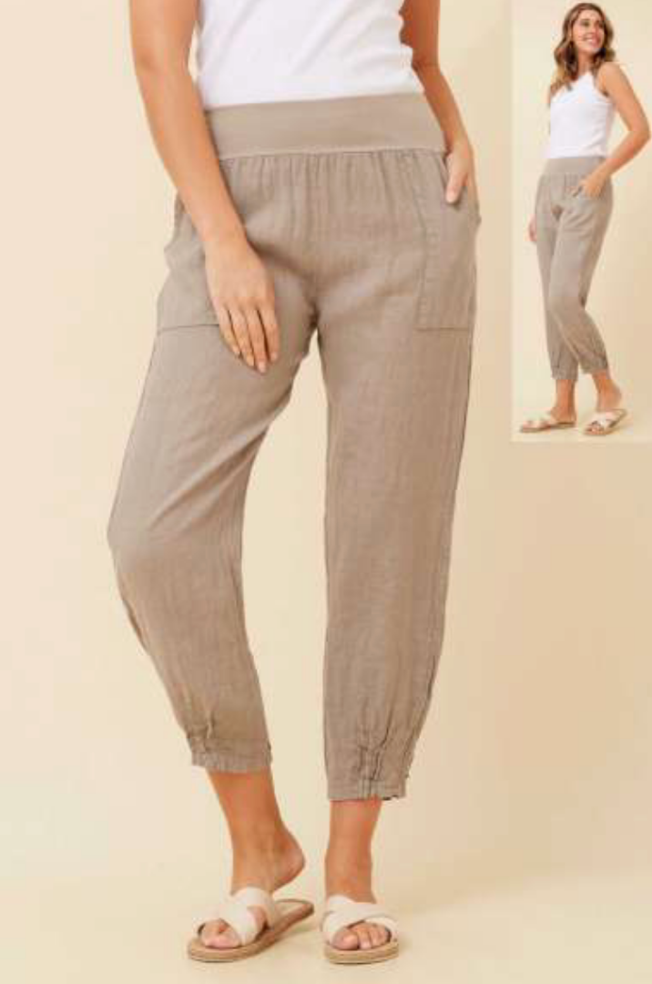 Bottega Moda Linen Pants Taupe