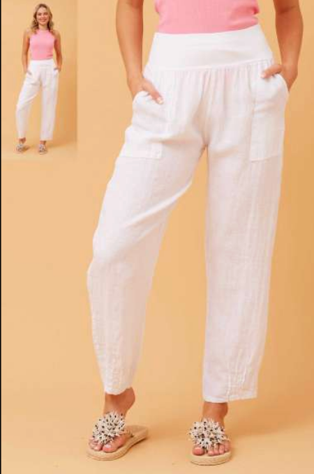 Bottega Moda Linen Pants White