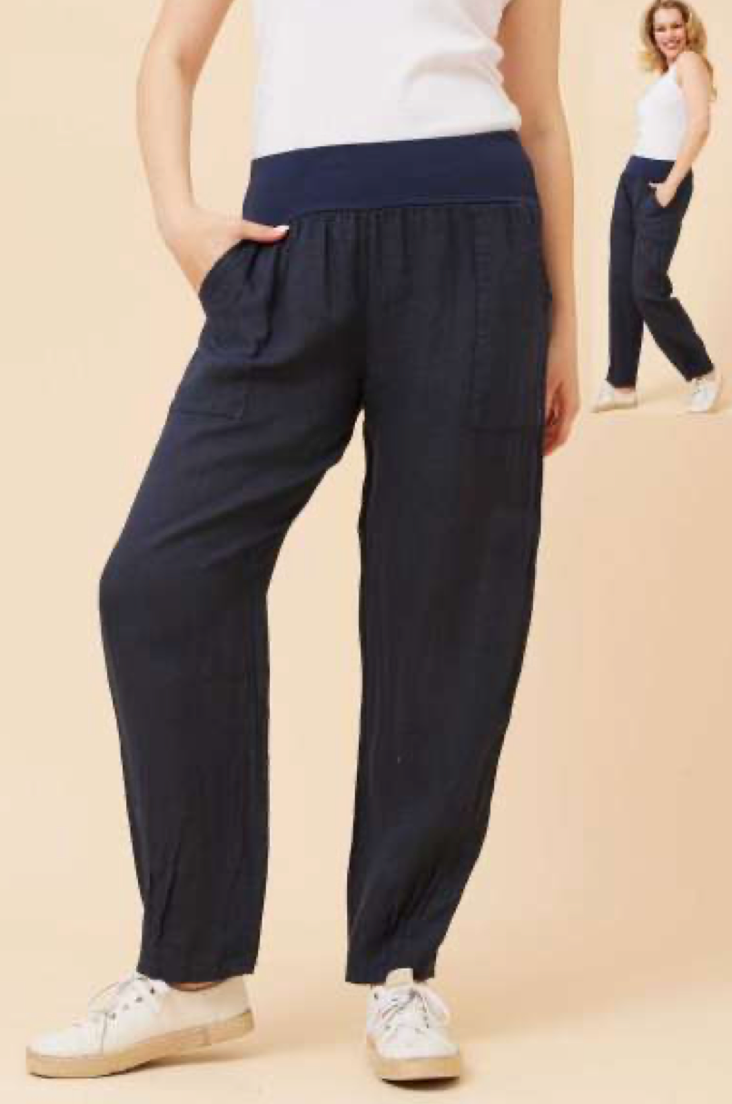 Bottega Moda Linen Pants Navy