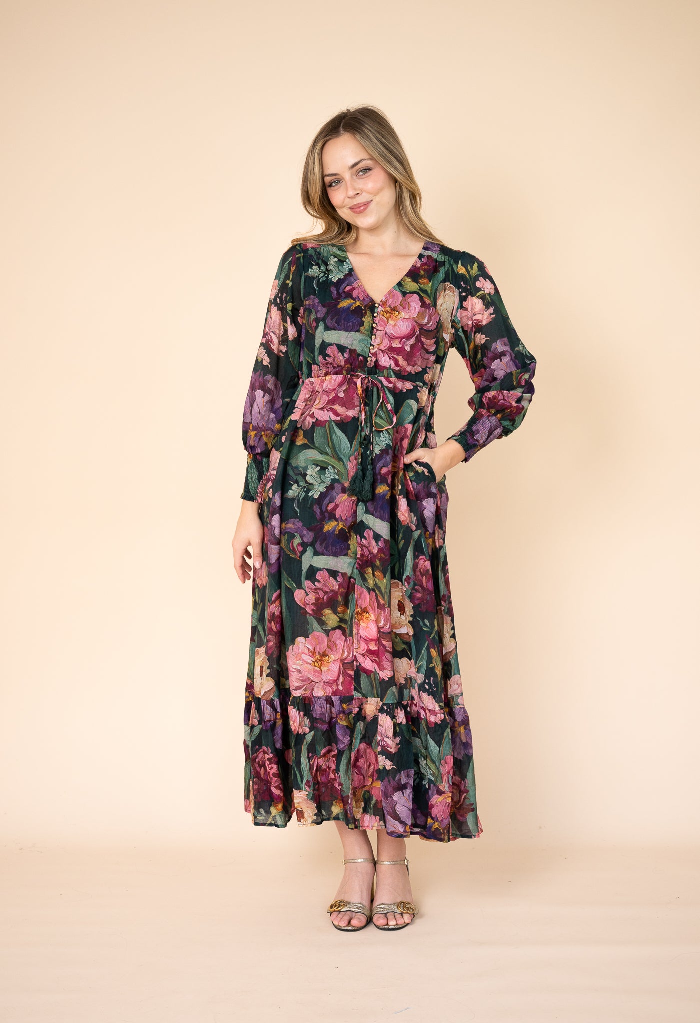 winter floral maxi dress Rose Selma – Rayanna Sunshine Coast Type:MODEST Color:AS PHOTO(YELLOW WITHOUT TRAIN) Women's Cream Ribbed Low