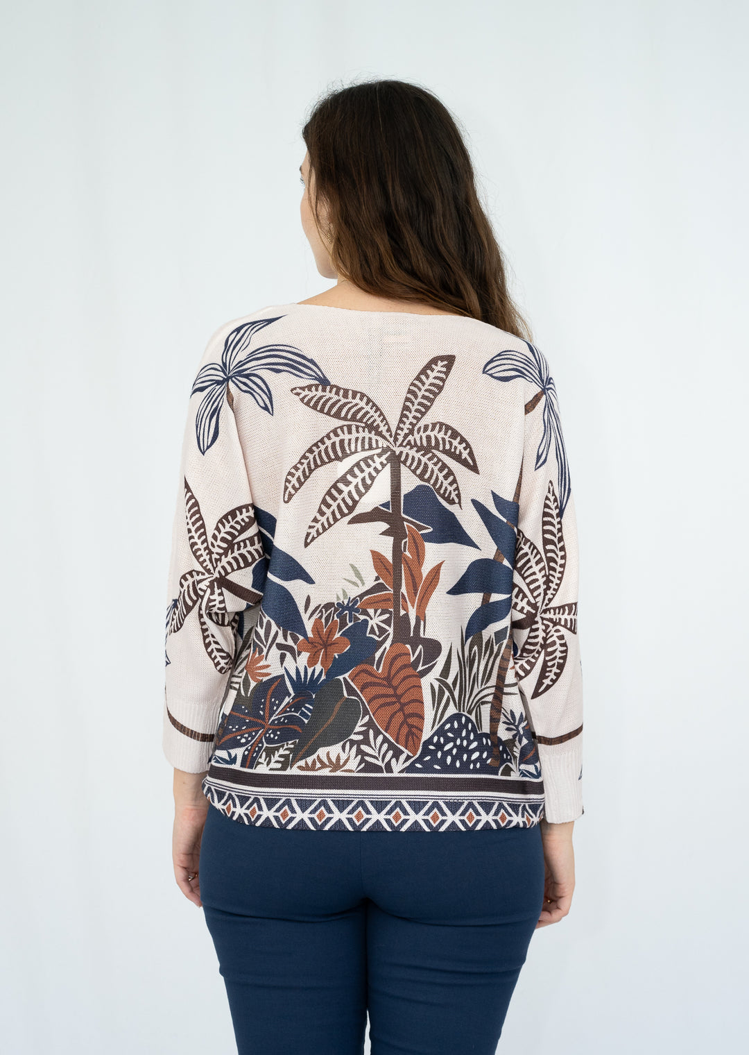 Palm Print Cotton Knit Top
