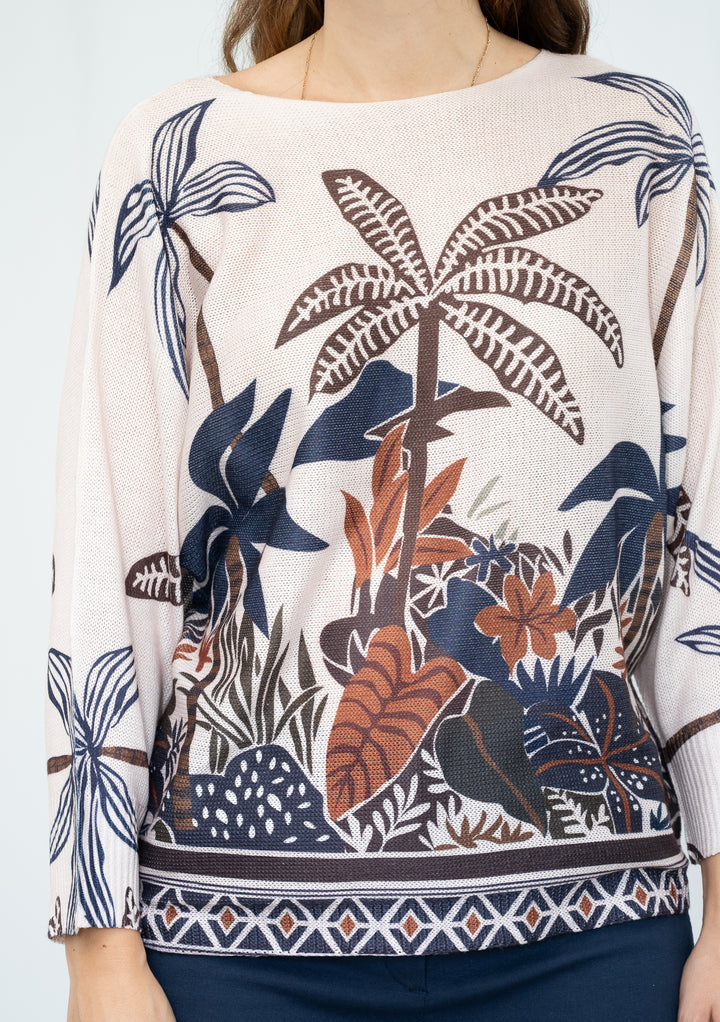 Palm Print Cotton Knit Top