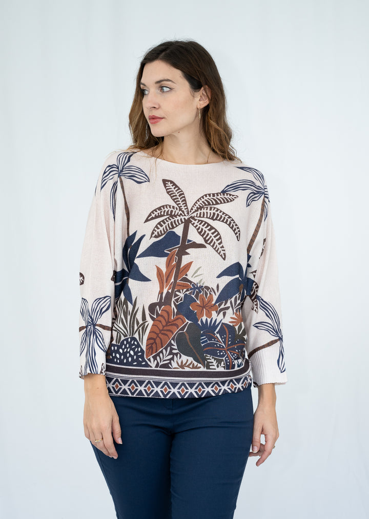 Palm Print Cotton Knit Top