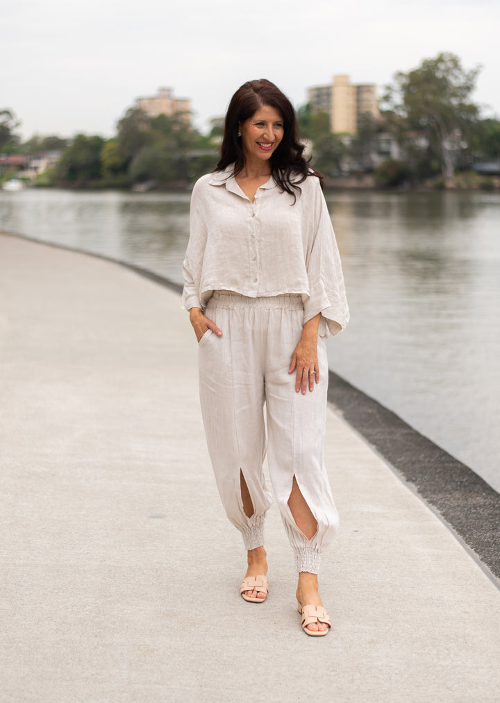 Linen Boxy Button Up Sand