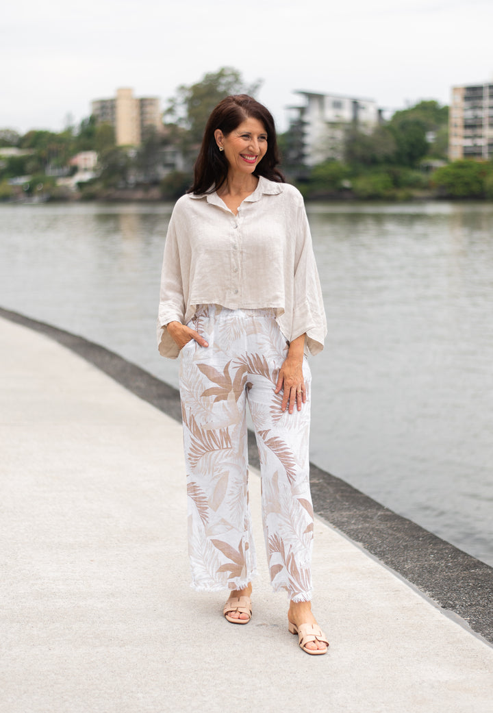 Linen Boxy Button Up Sand