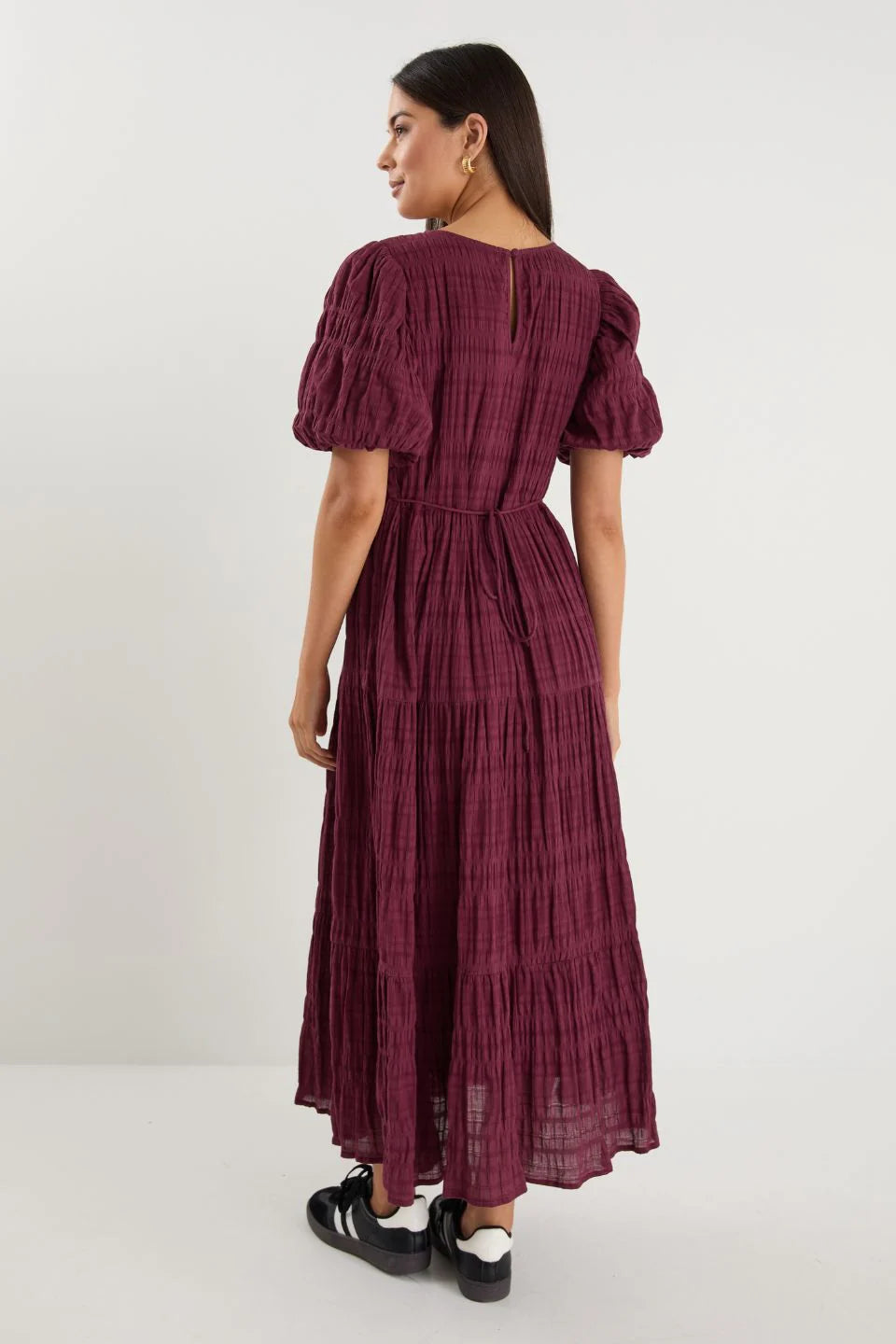 Graceful Burgundy Shirred Maxi Dress