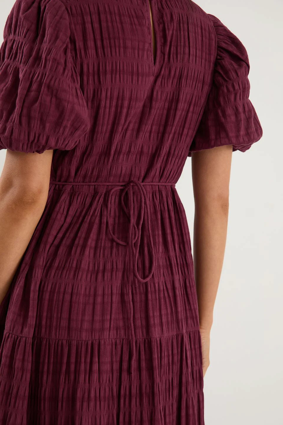 Graceful Burgundy Shirred Maxi Dress