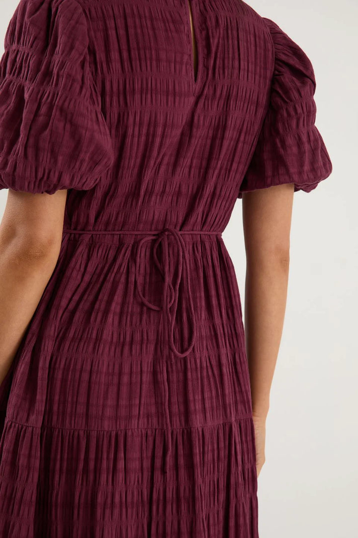 Graceful Burgundy Shirred Maxi Dress