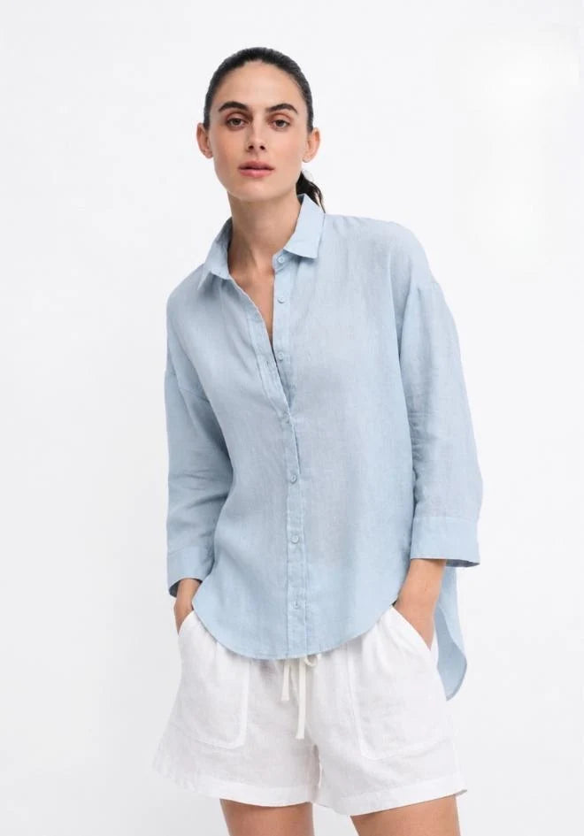 Boyfriend Linen Shirt Chambray Blue
