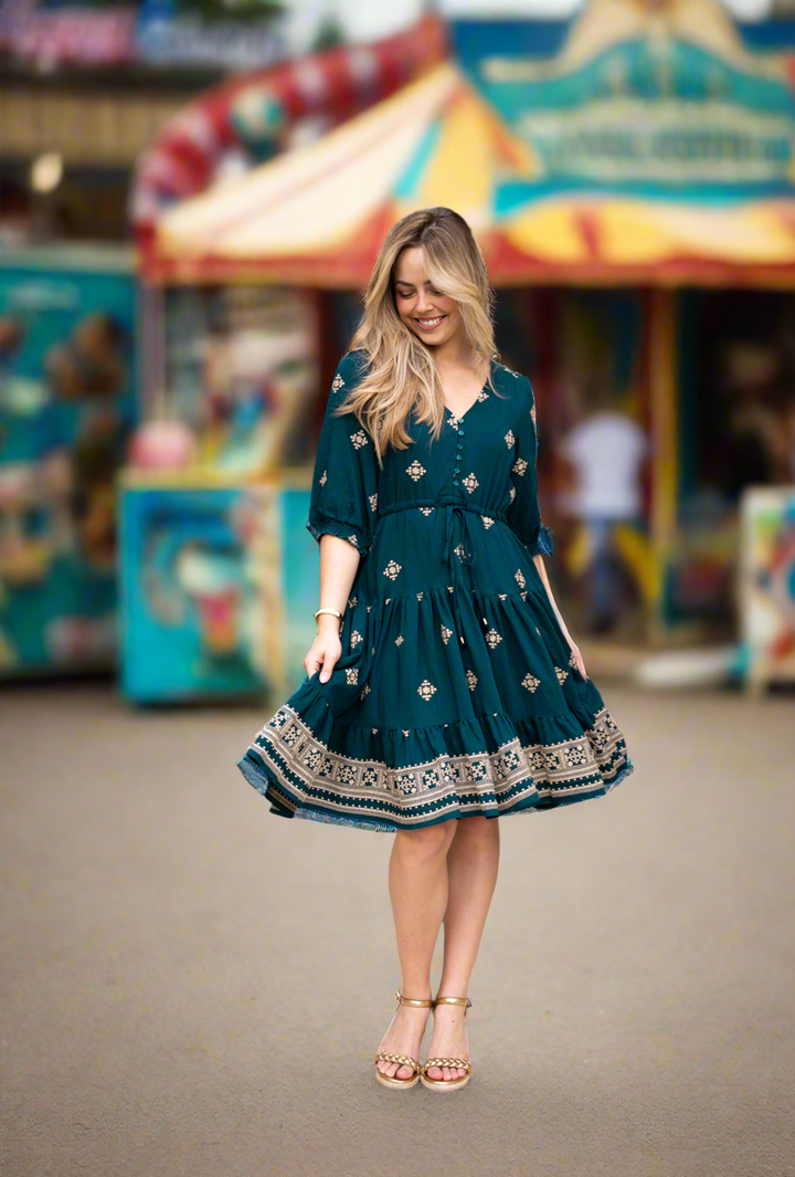 Marlowe Embroidered Dress Emerald