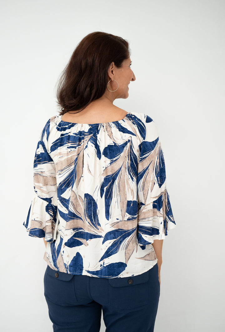 Blue Leaves Peasant Top