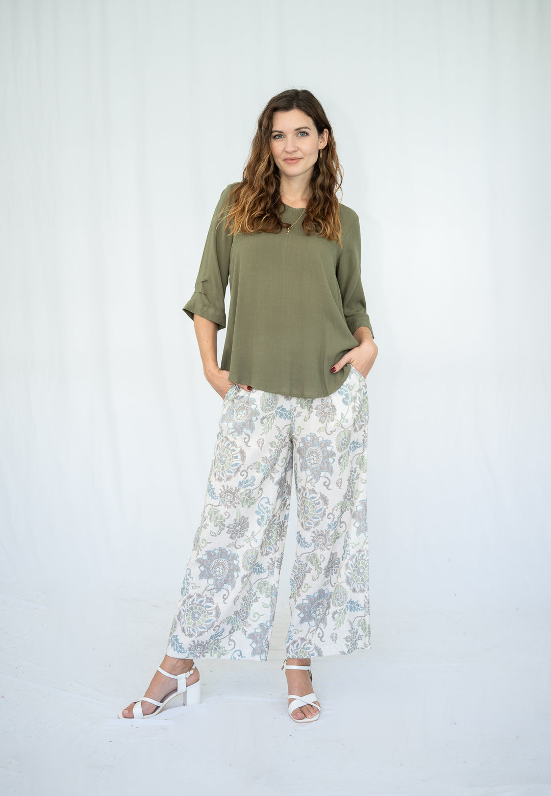 Willow Tree Button Back Top Khaki