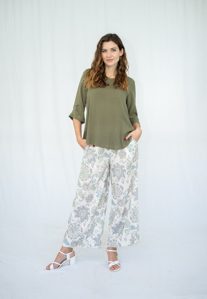 Willow Tree Button Back Top Khaki