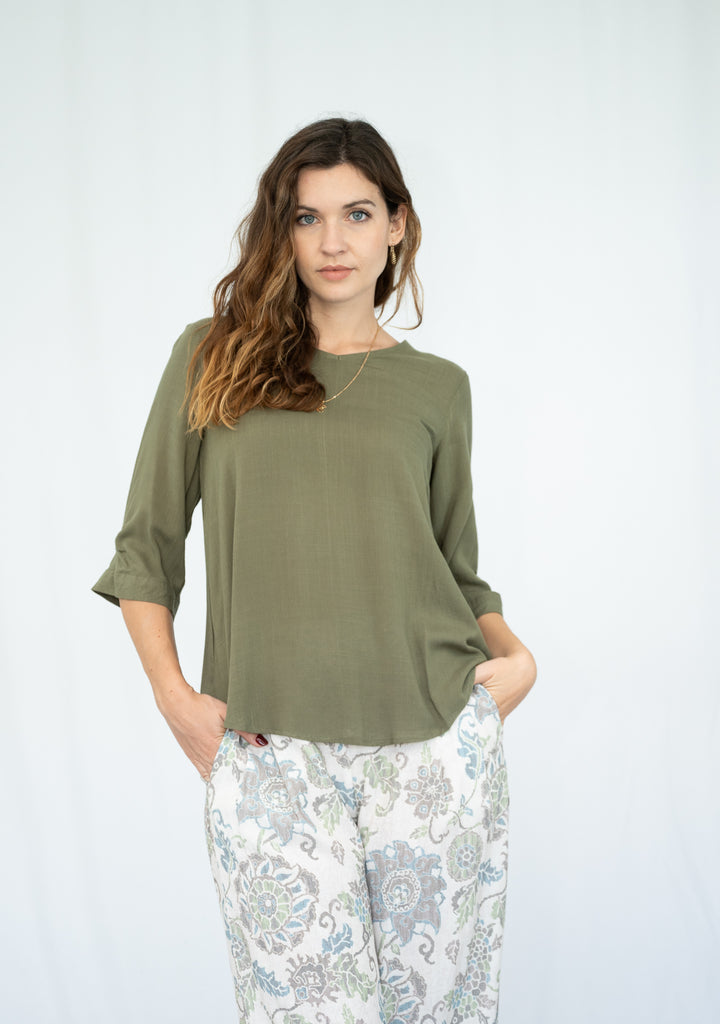 Willow Tree Button Back Top Khaki