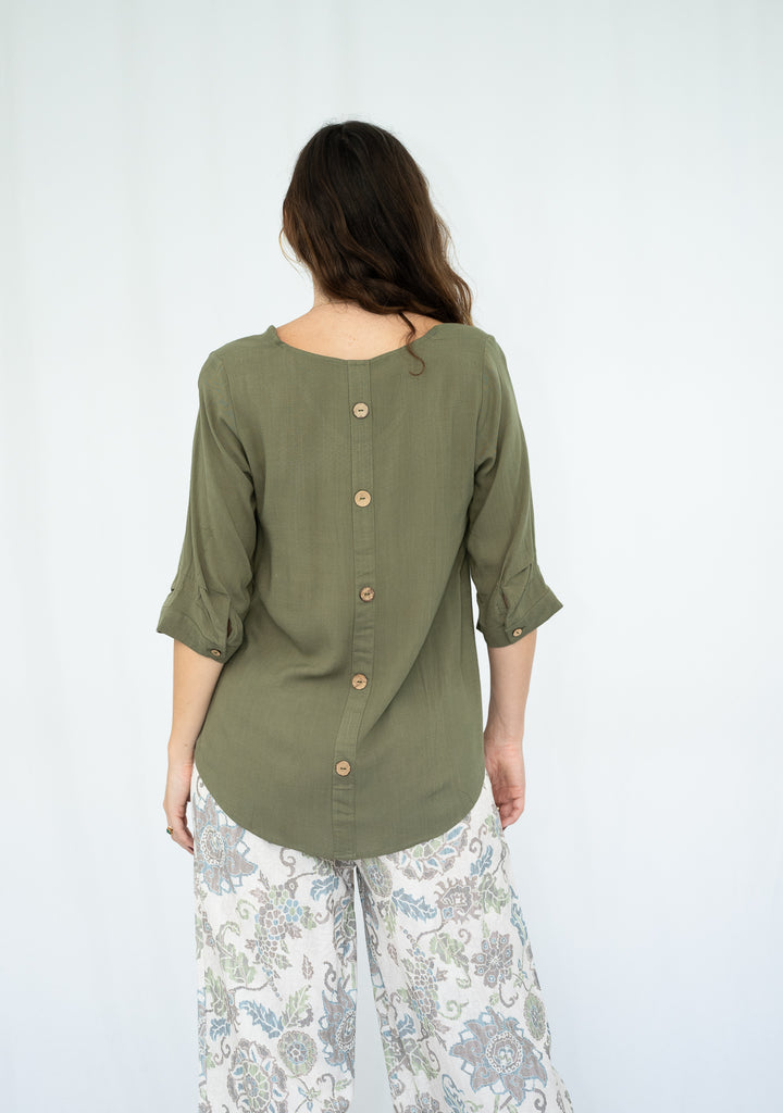 Willow Tree Button Back Top Khaki