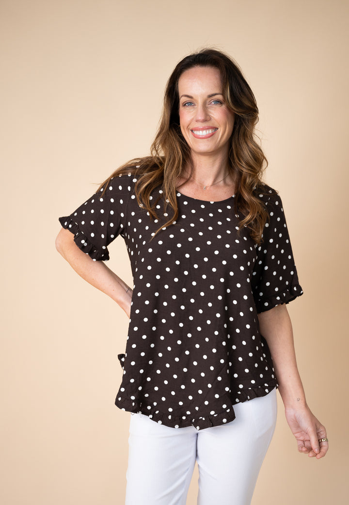 Choc Spot Frill Hem Top