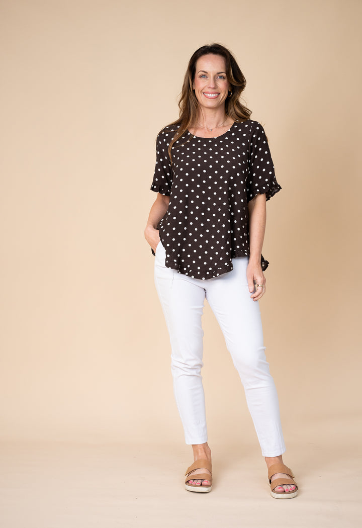 Choc Spot Frill Hem Top