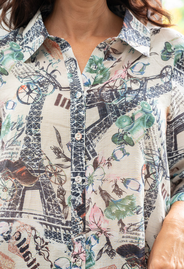 Parisian Print 3/4 Sleeve Top