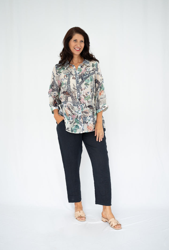 Parisian Print 3/4 Sleeve Top