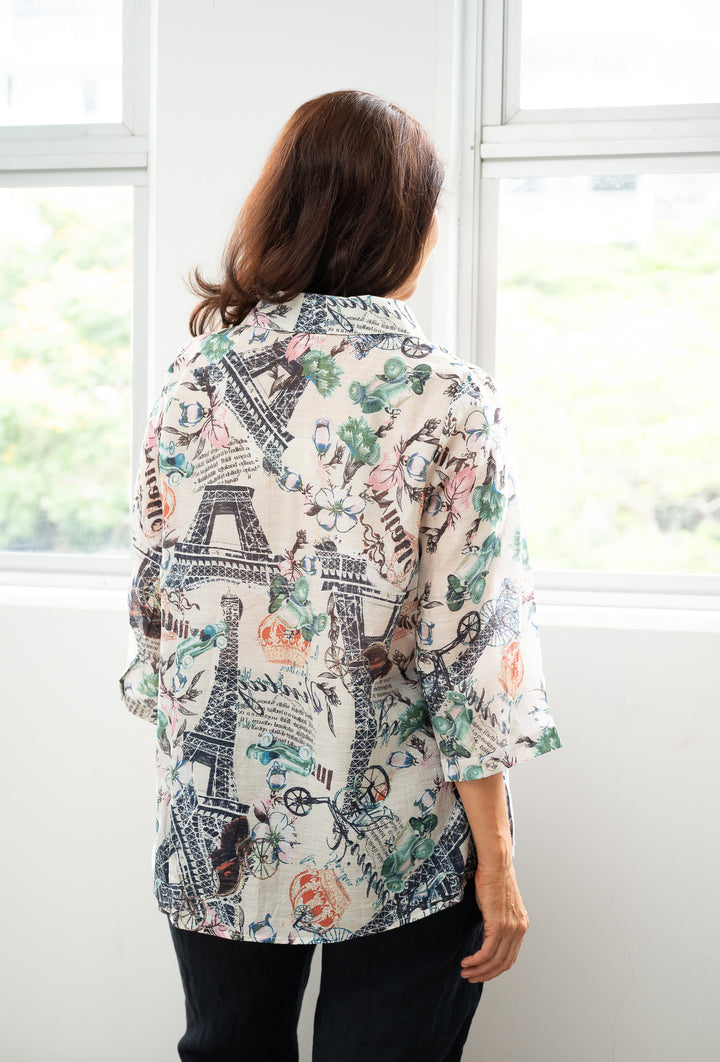 Parisian Print 3/4 Sleeve Top