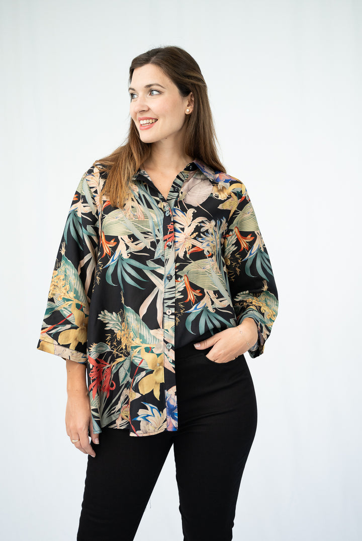 Willow Tropical Night Button Back Top
