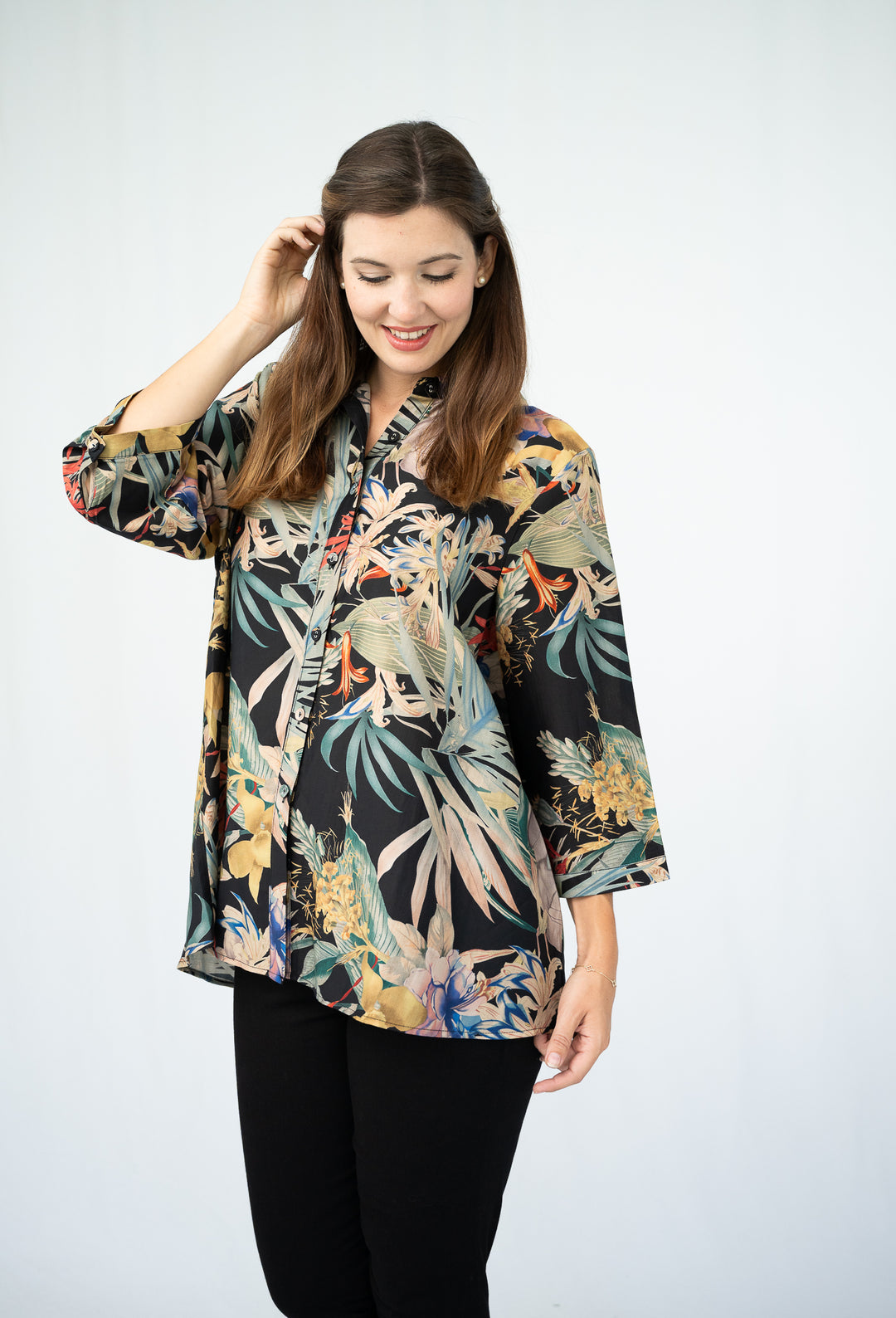 Willow Tropical Night Button Back Top