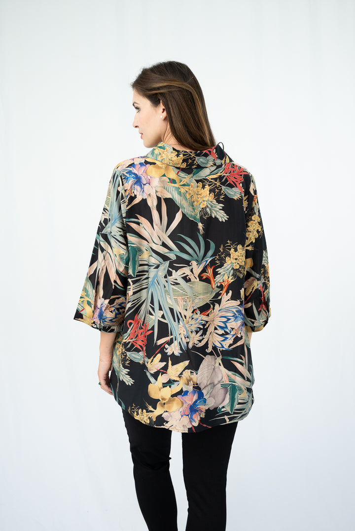 Willow Tropical Night Button Back Top