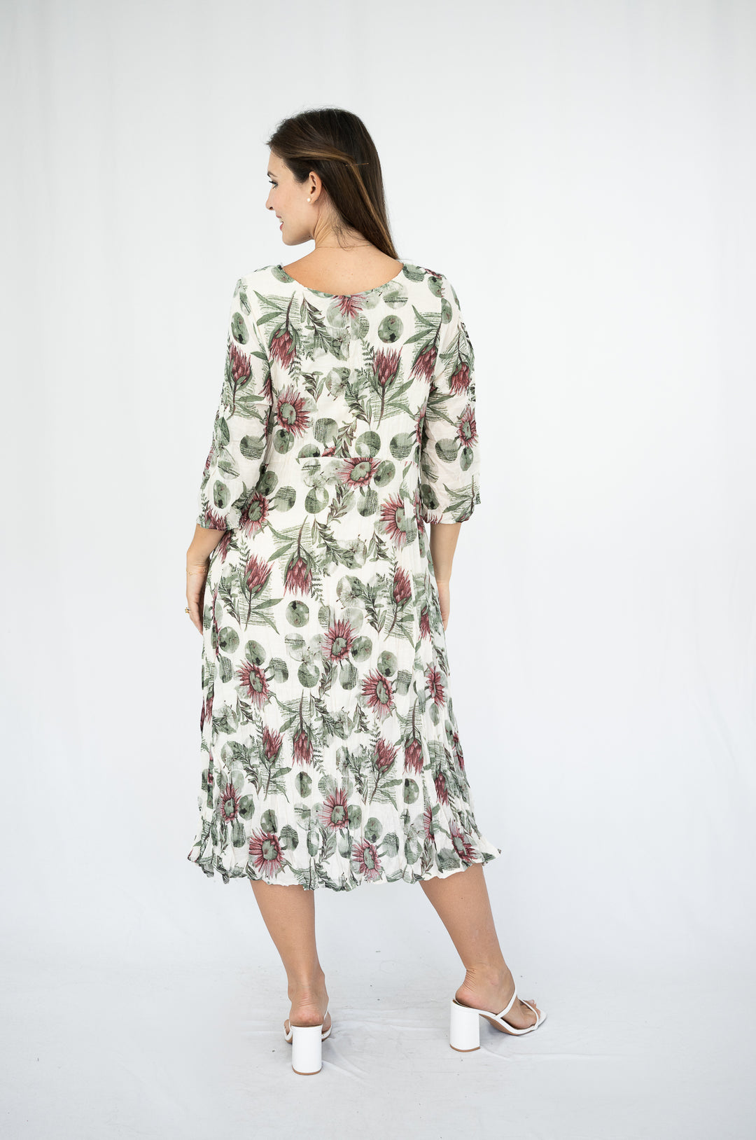 Floral Curved Hem Crinkle Dress