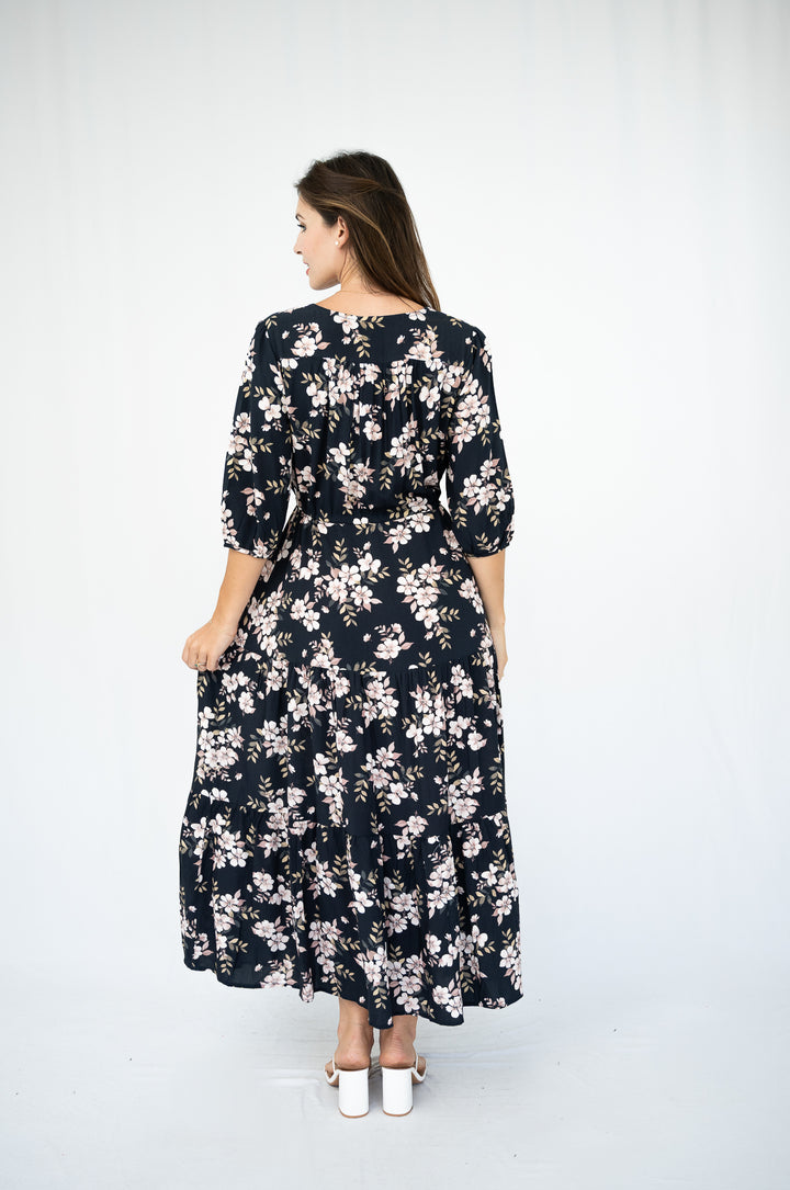 Navy Blossom Selma Maxi Dress