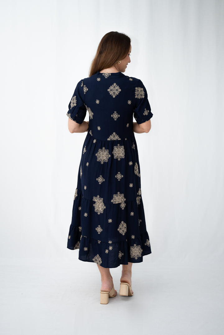 Midnight Gold Midi Dress