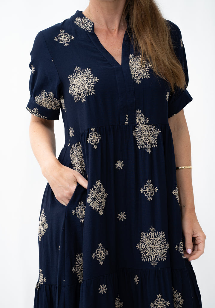 Midnight Gold Midi Dress