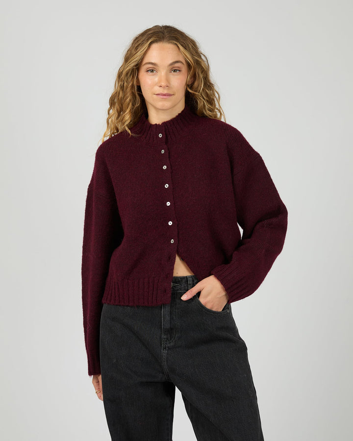 Rosalia Button Cardigan Wine