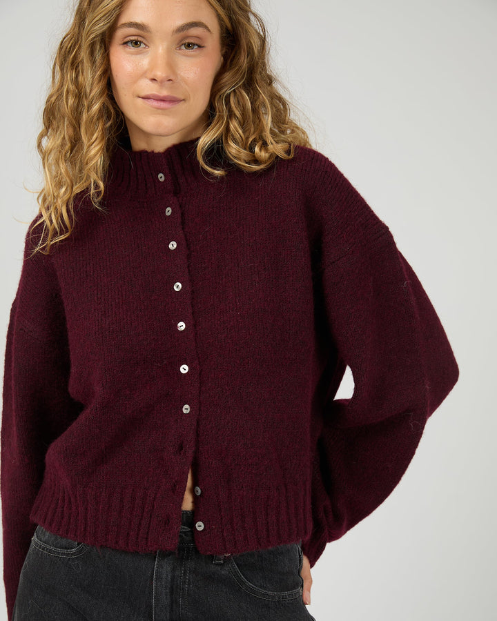 Rosalia Button Cardigan Wine
