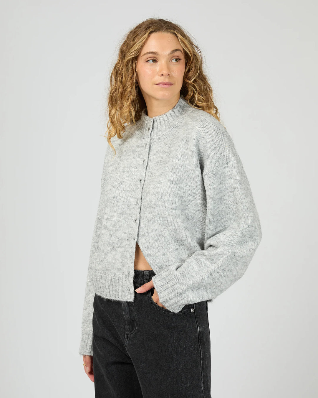 Rosalia Button Cardigan Grey Marle