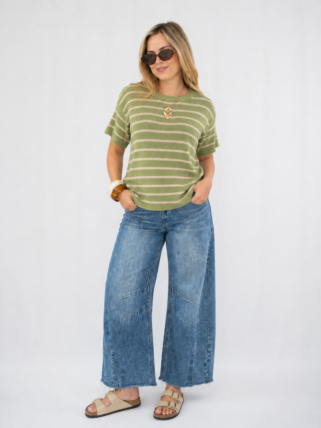 Avery Striped Knit Tee Sage