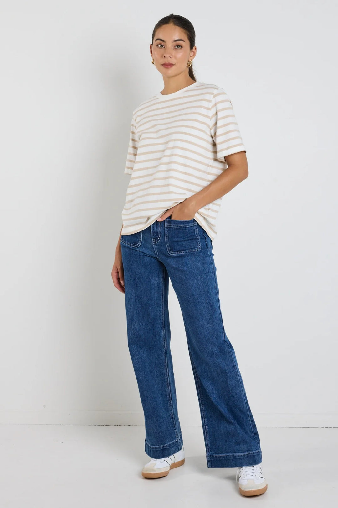 Binding Tee White Natural Stripe