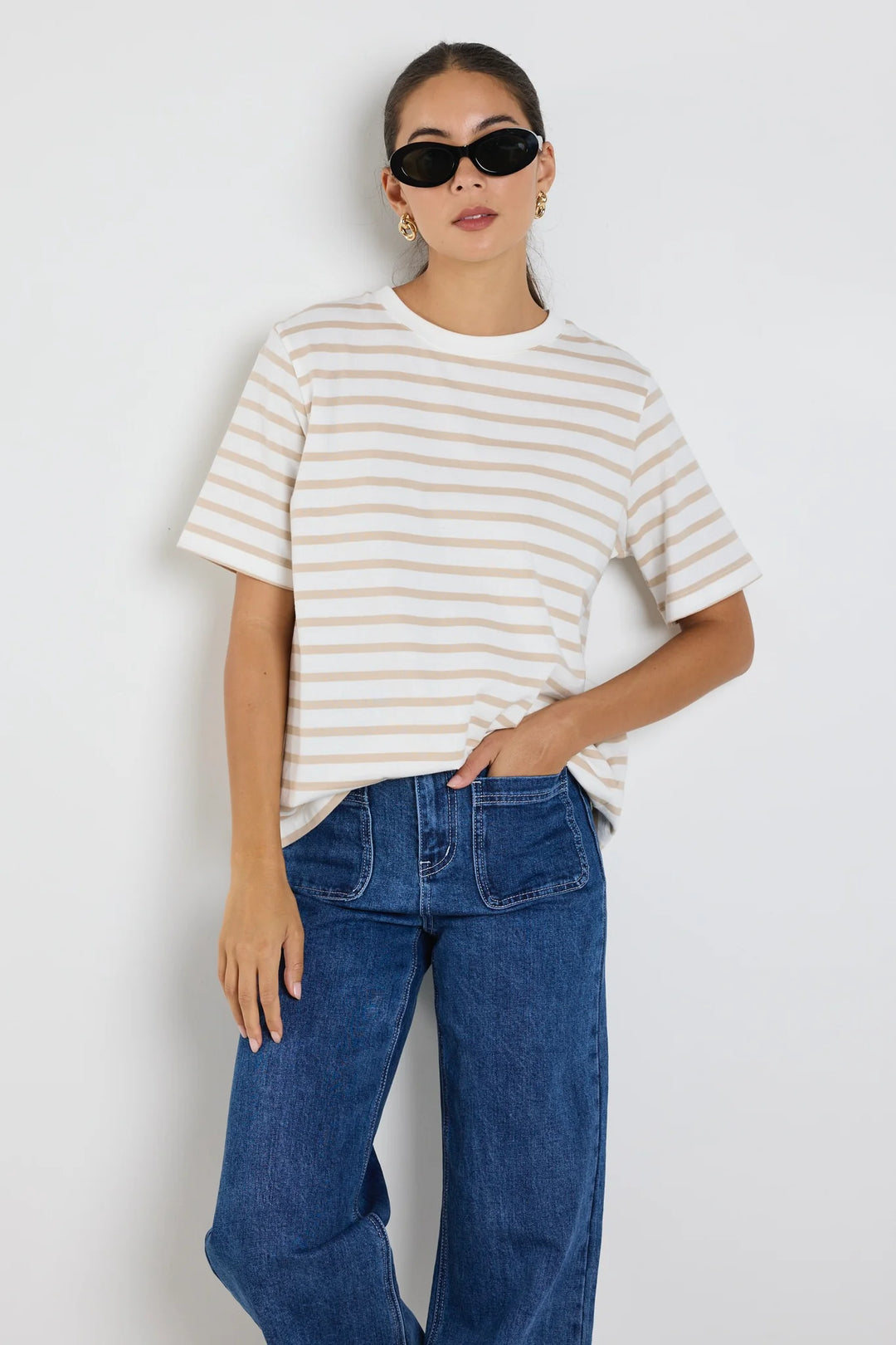 Binding Tee White Natural Stripe
