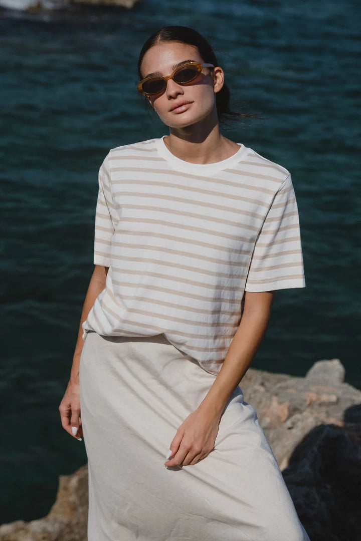Binding Tee White Natural Stripe