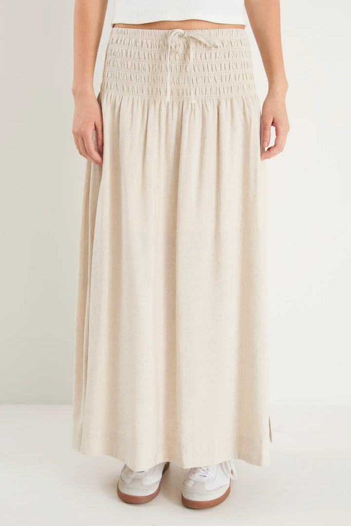 Byron Linen Shirred Waist Skirt