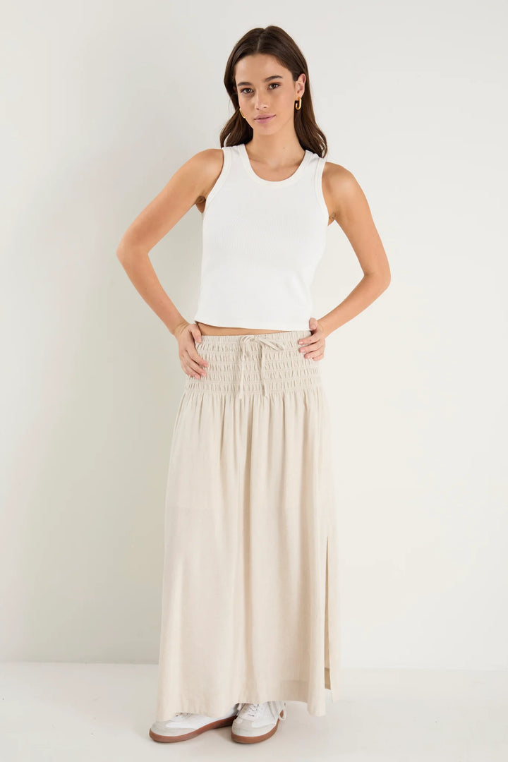 Byron Linen Shirred Waist Skirt