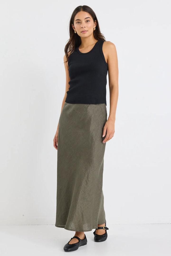 Bliss Linen Skirt Khaki