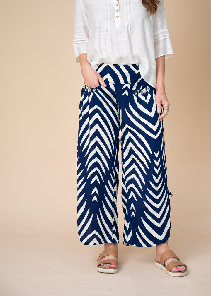 Cruise Pants Navy Palm Print