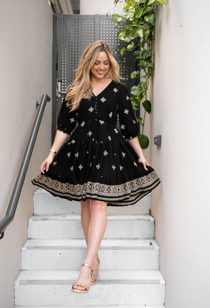 Marlowe Embroidered Dress Black