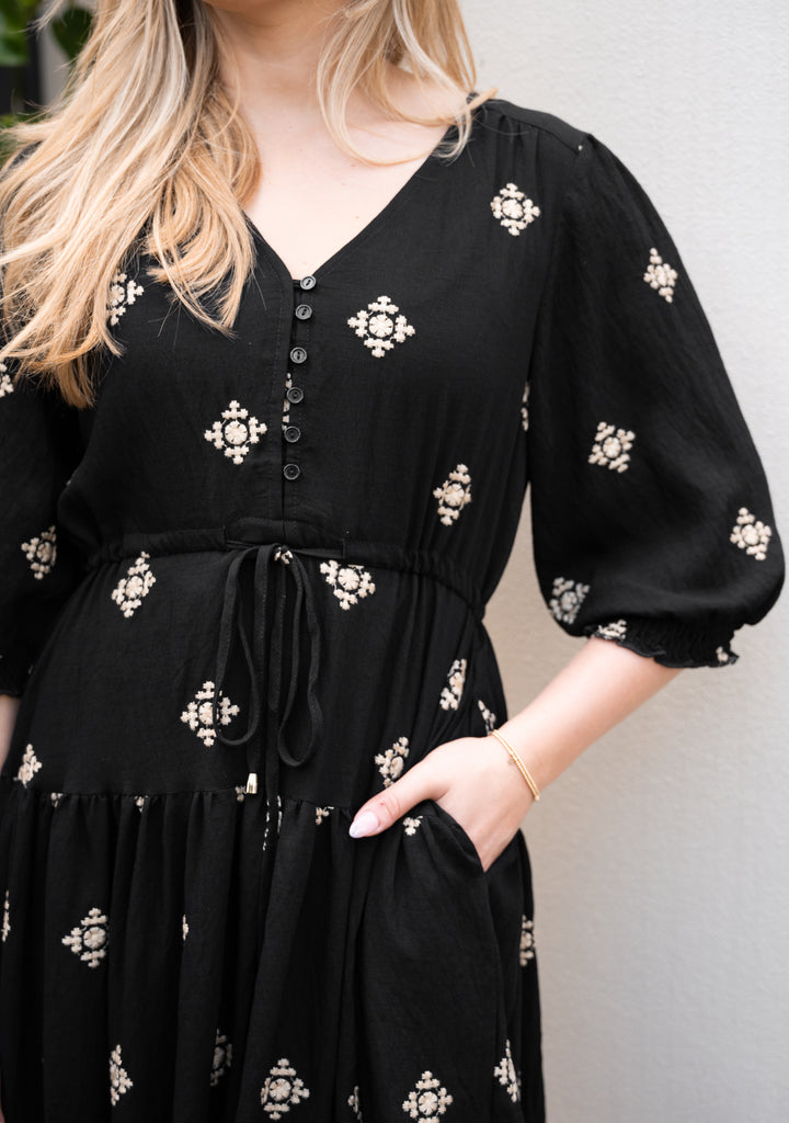 Marlowe Embroidered Dress Black