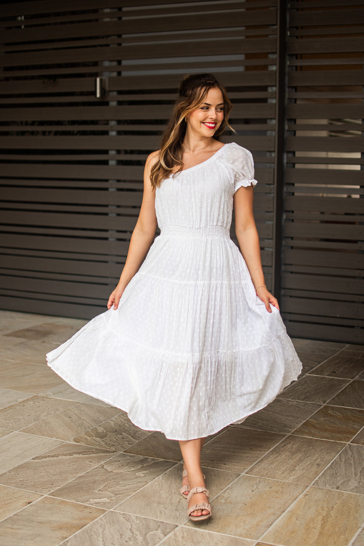 Cotton Dobby One Shoulder Dress