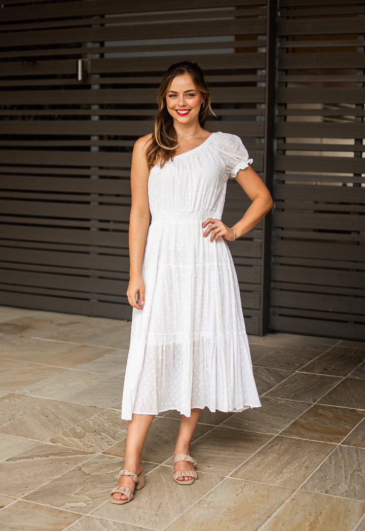 Cotton Dobby One Shoulder Dress